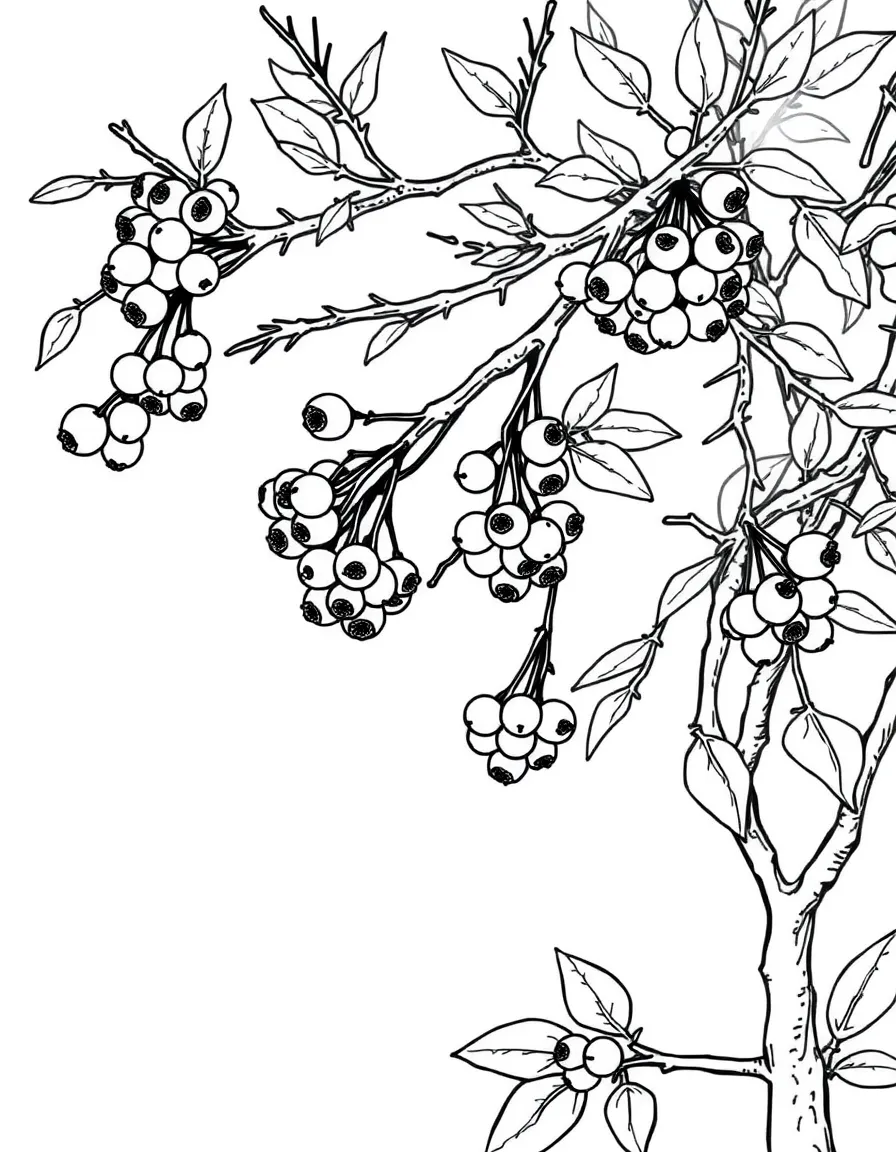 Hawthorn trees with their detailed berries and thorns