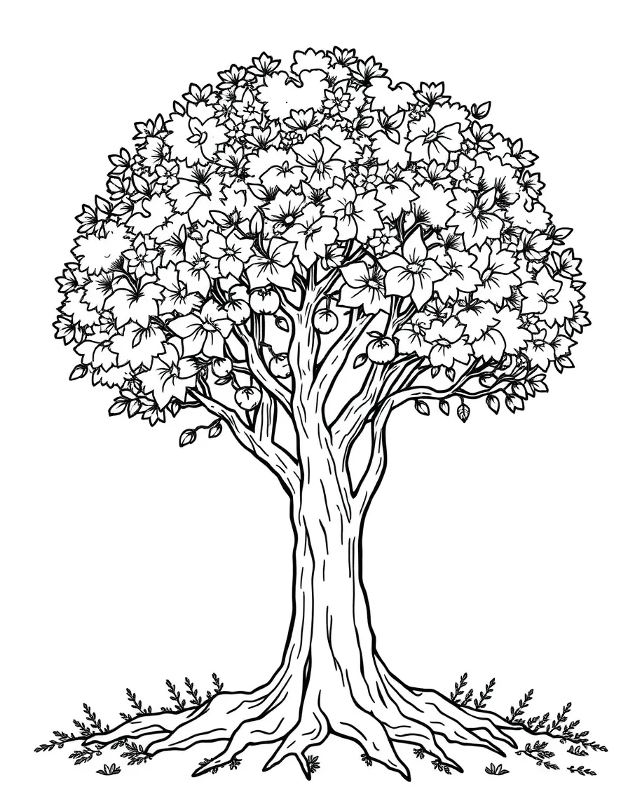 A detailed illustration of a tree's life cycle