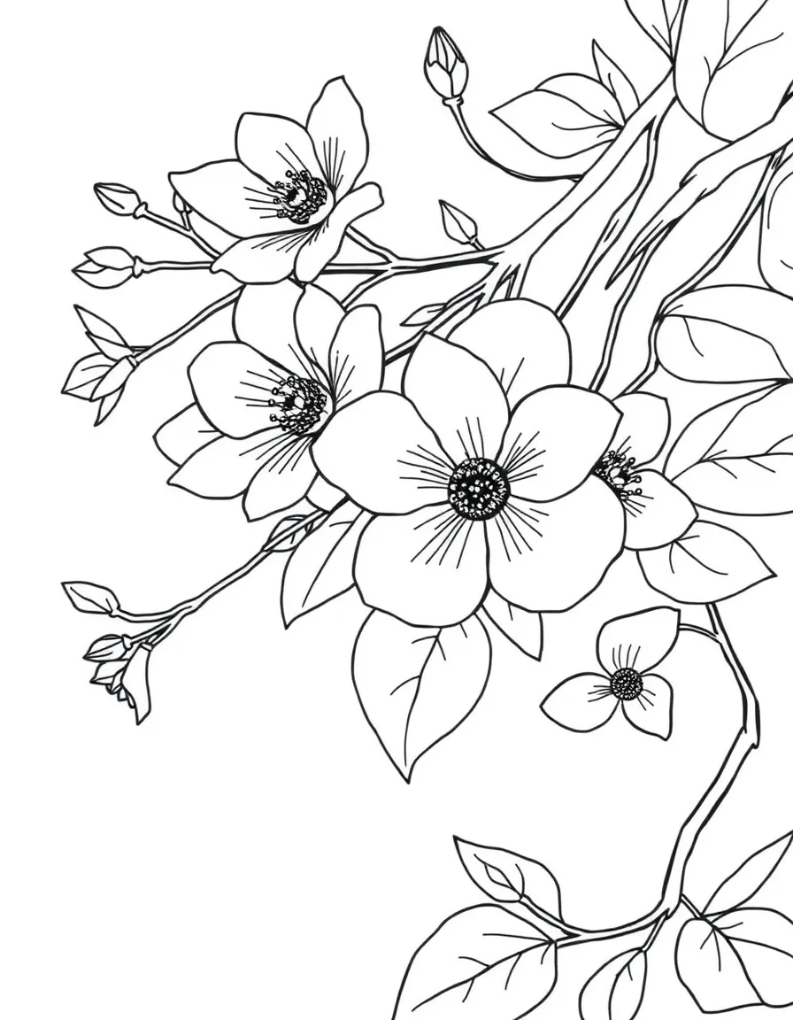 Flowering dogwood branches with detailed blossoms