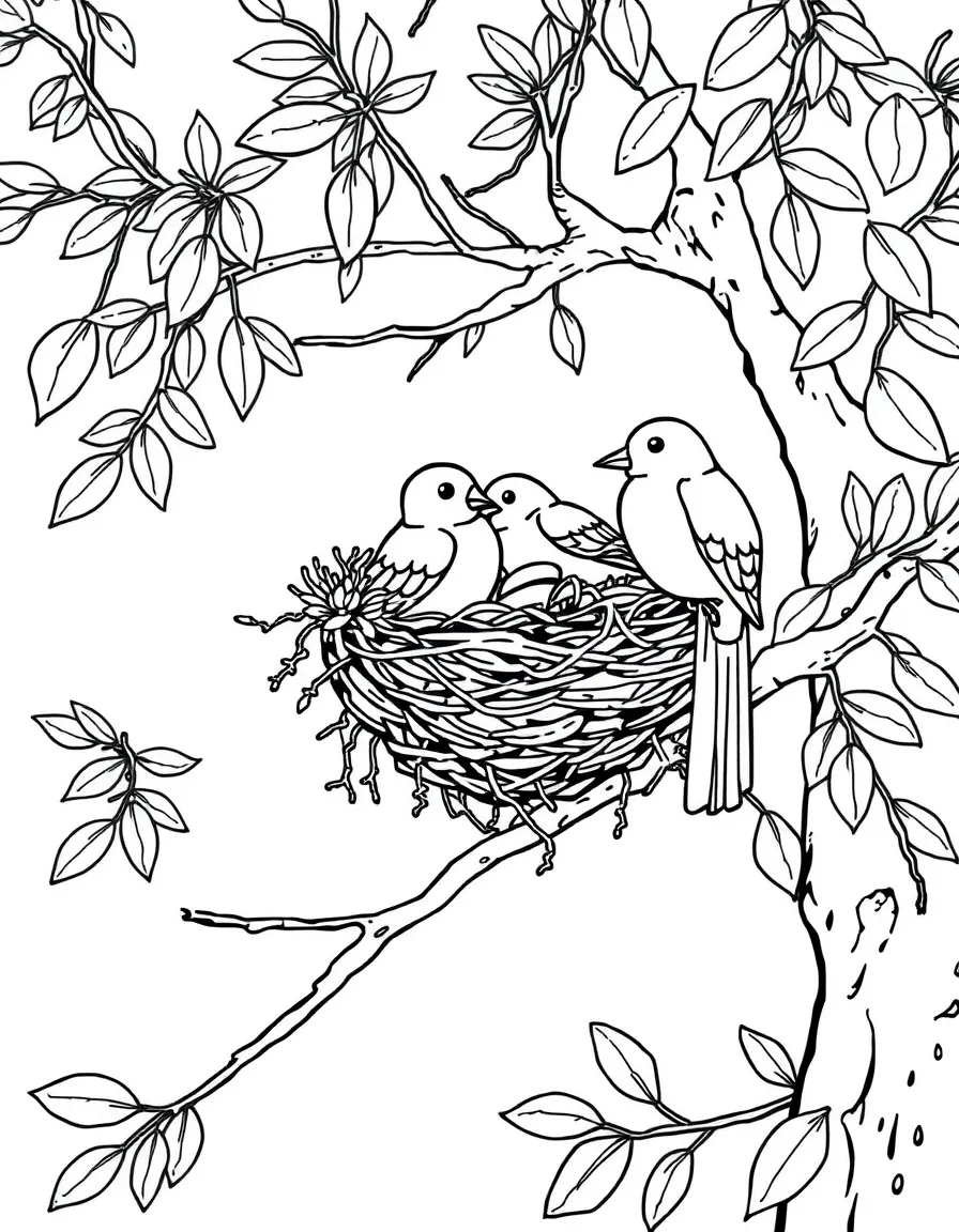 Birds nesting in tree branches