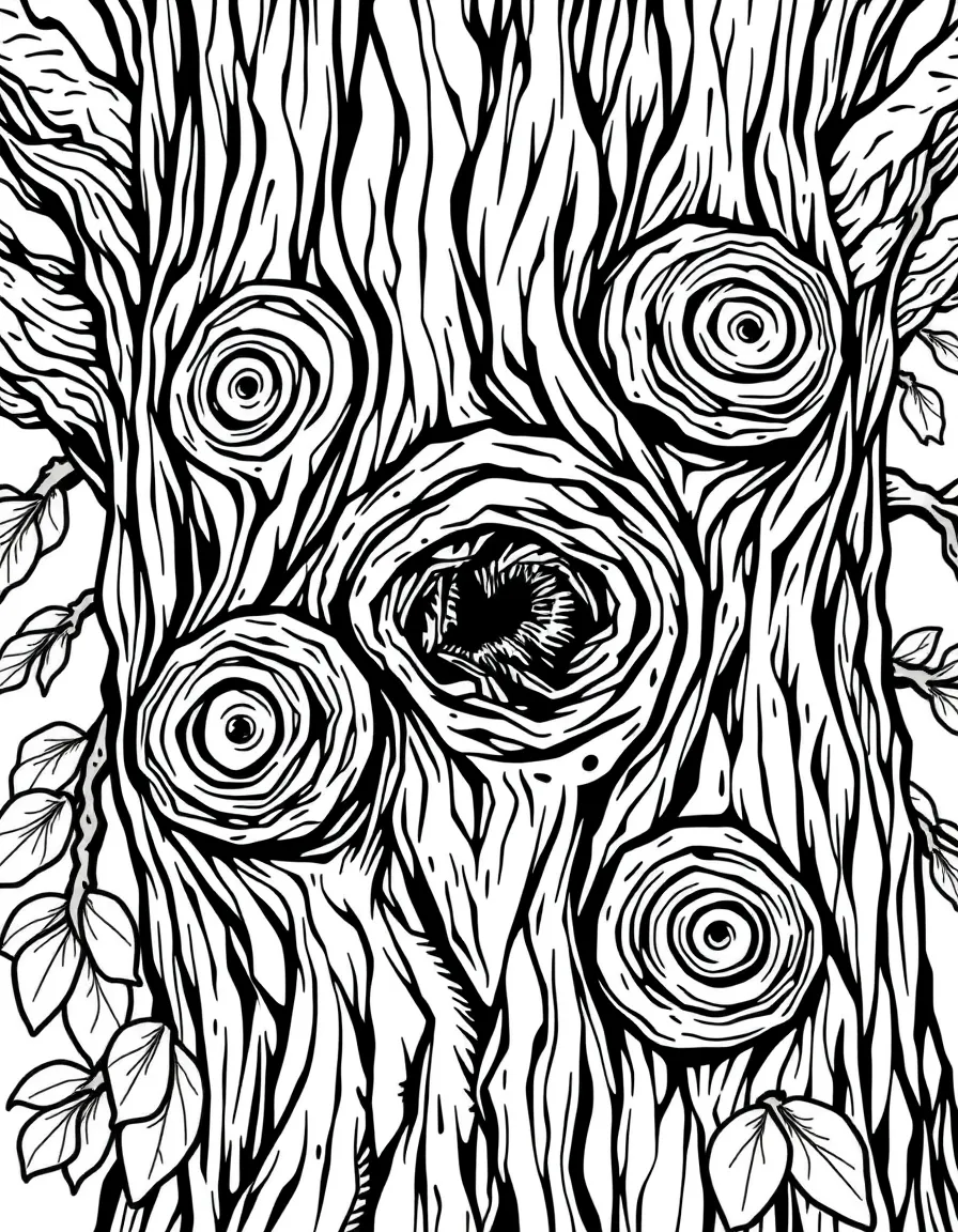 Detailed tree knots and burls with faces