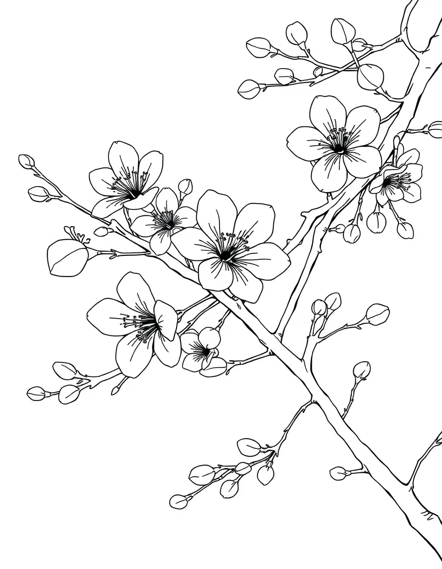 Sakura (cherry blossom) branches with detailed flowers