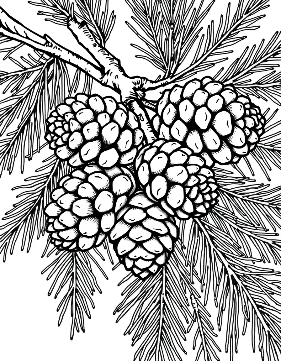 Detailed pine cones on branch tips