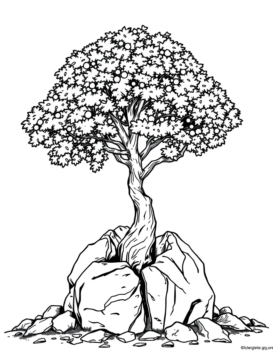 A tree growing from a crack in a boulder