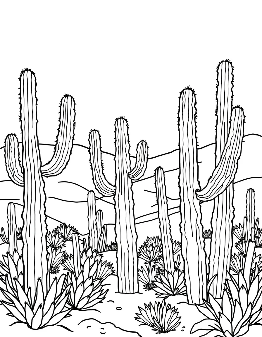 Cactus "trees" in a desert landscape