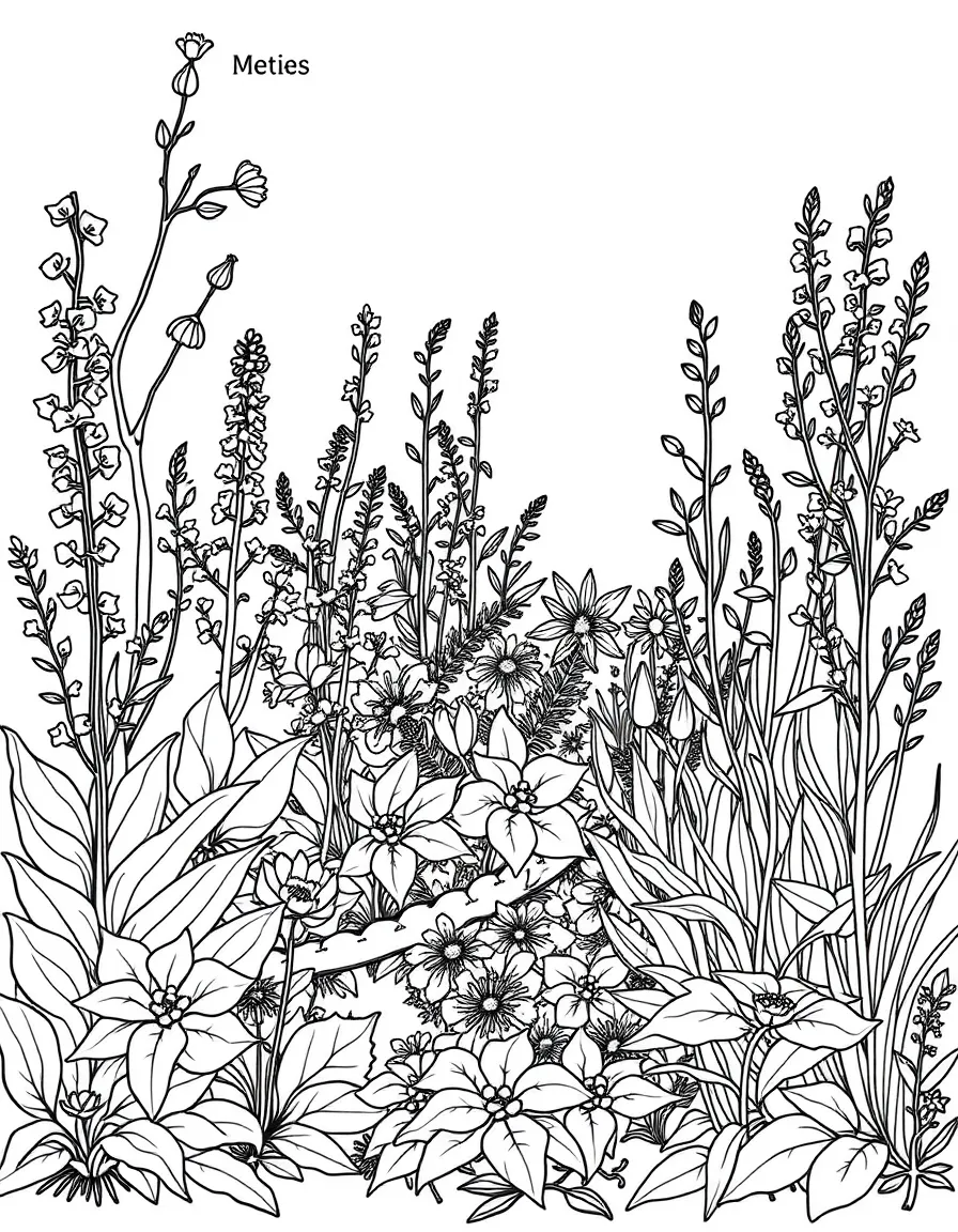 A medieval herb garden with labeled sections