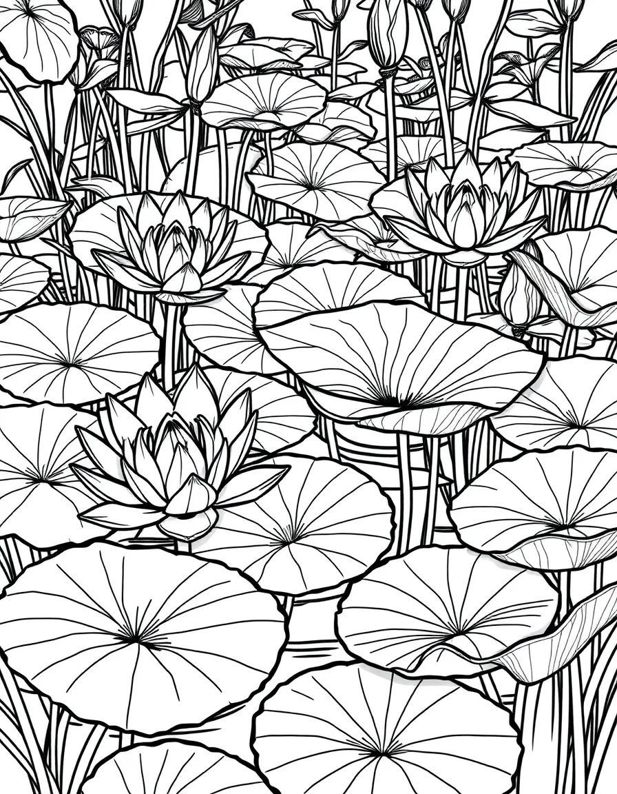 Giant lily pads on a pond with detailed texture