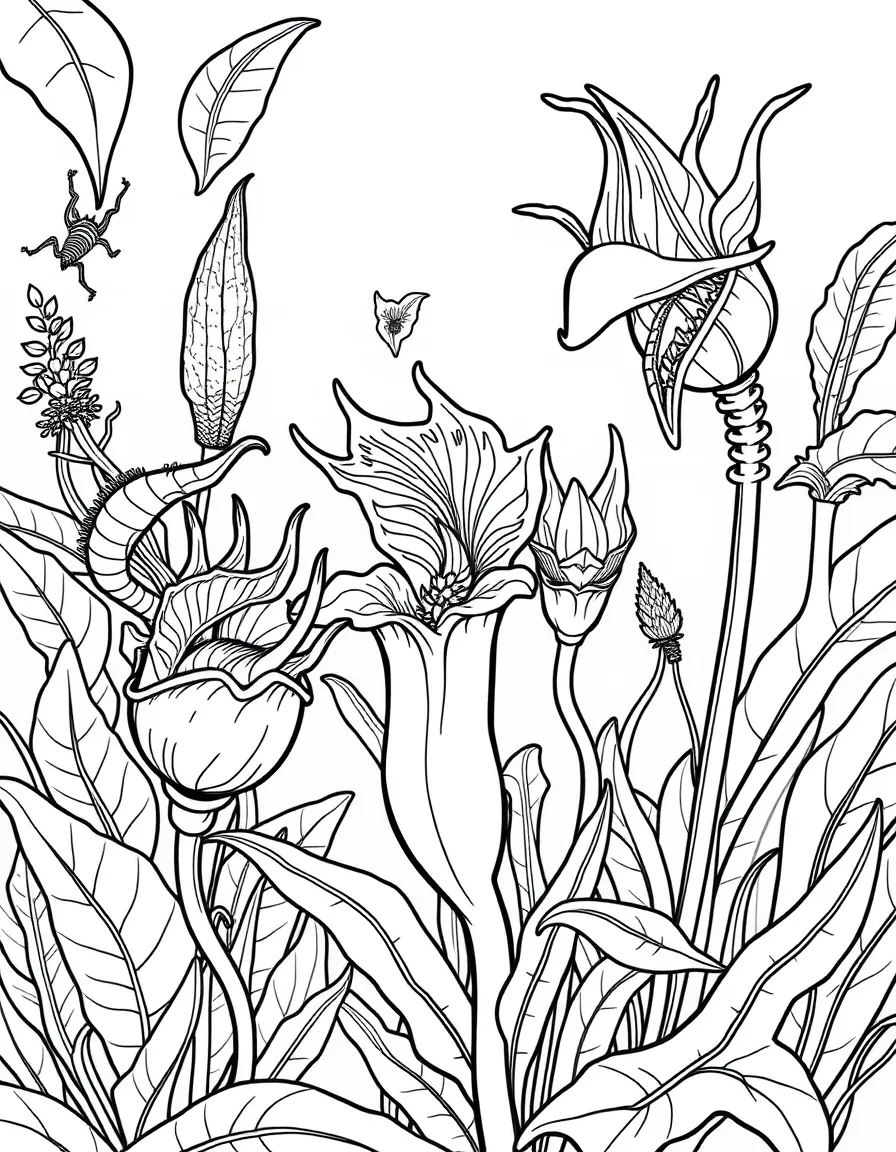 Carnivorous plants with detailed trapping mechanisms