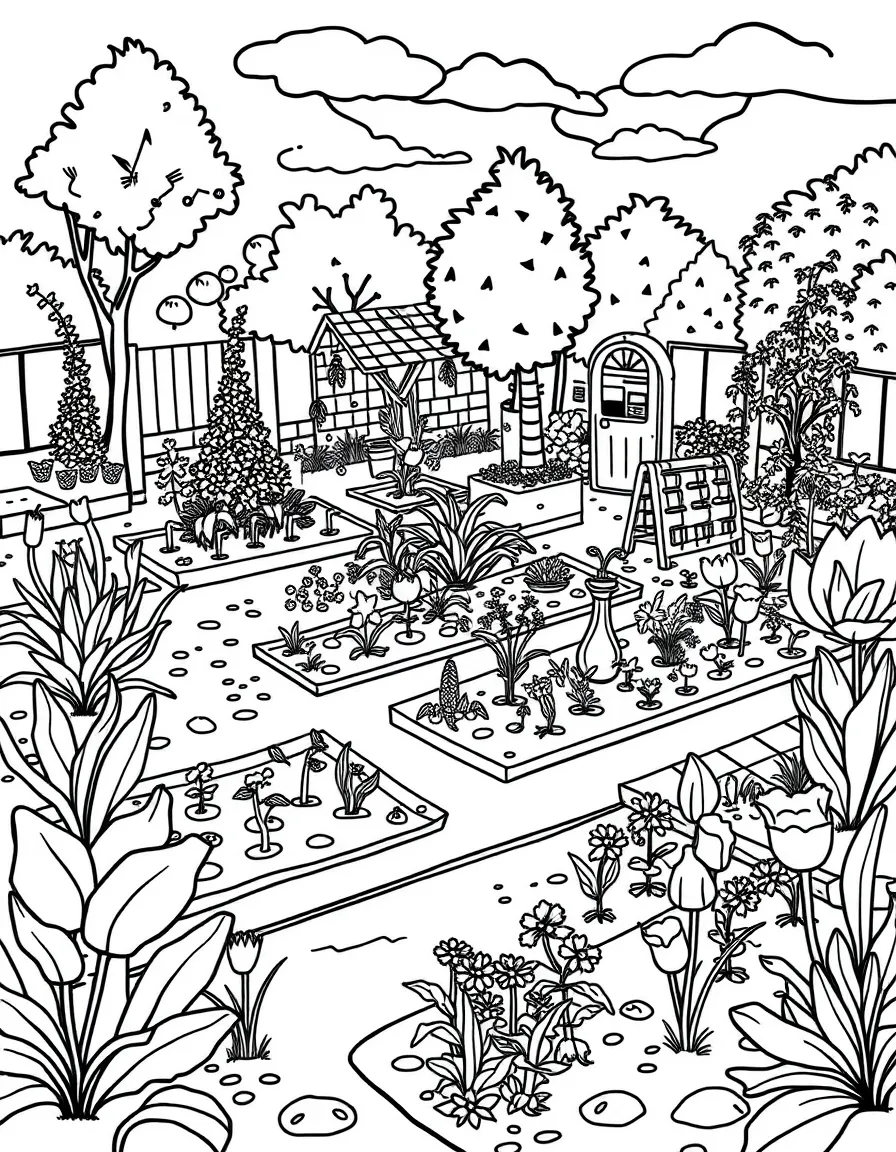 A community garden with different plots