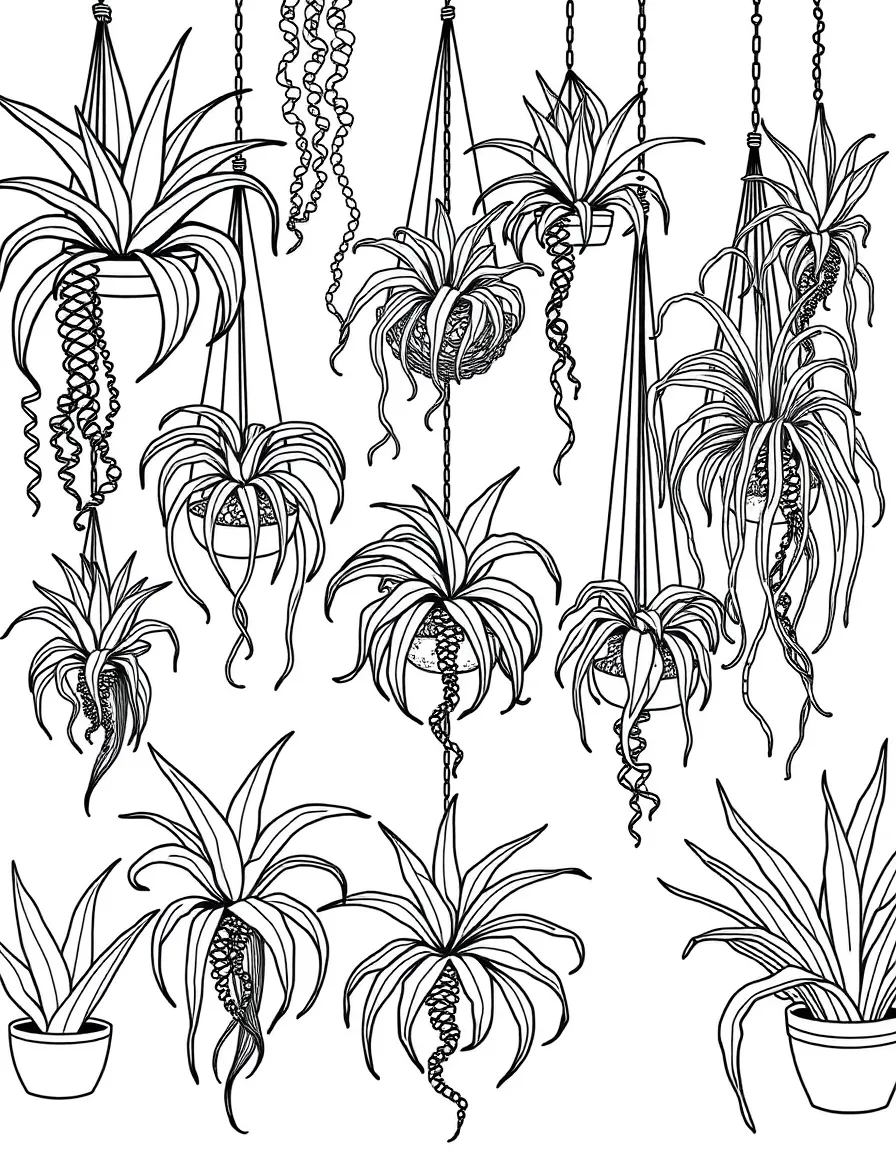 A collection of air plants in hanging displays