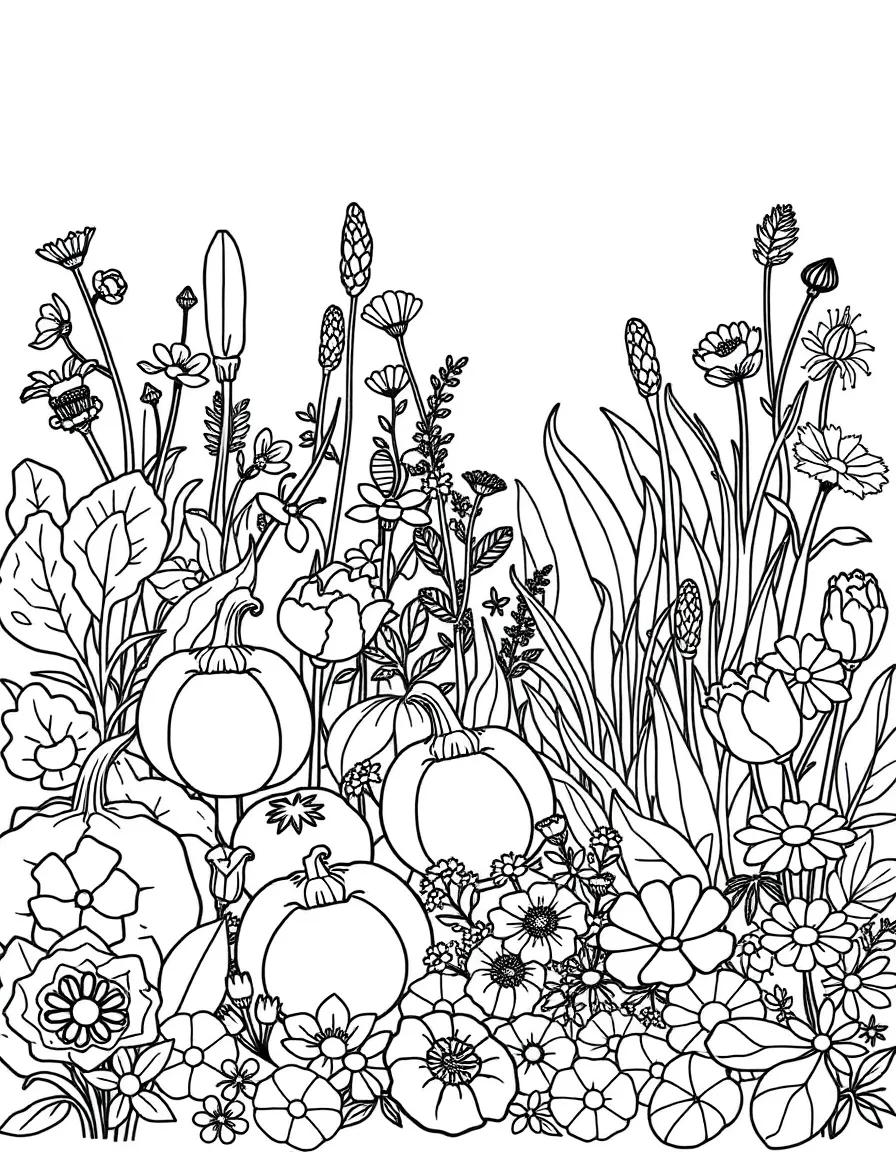 A victory garden layout with vegetables and flowers