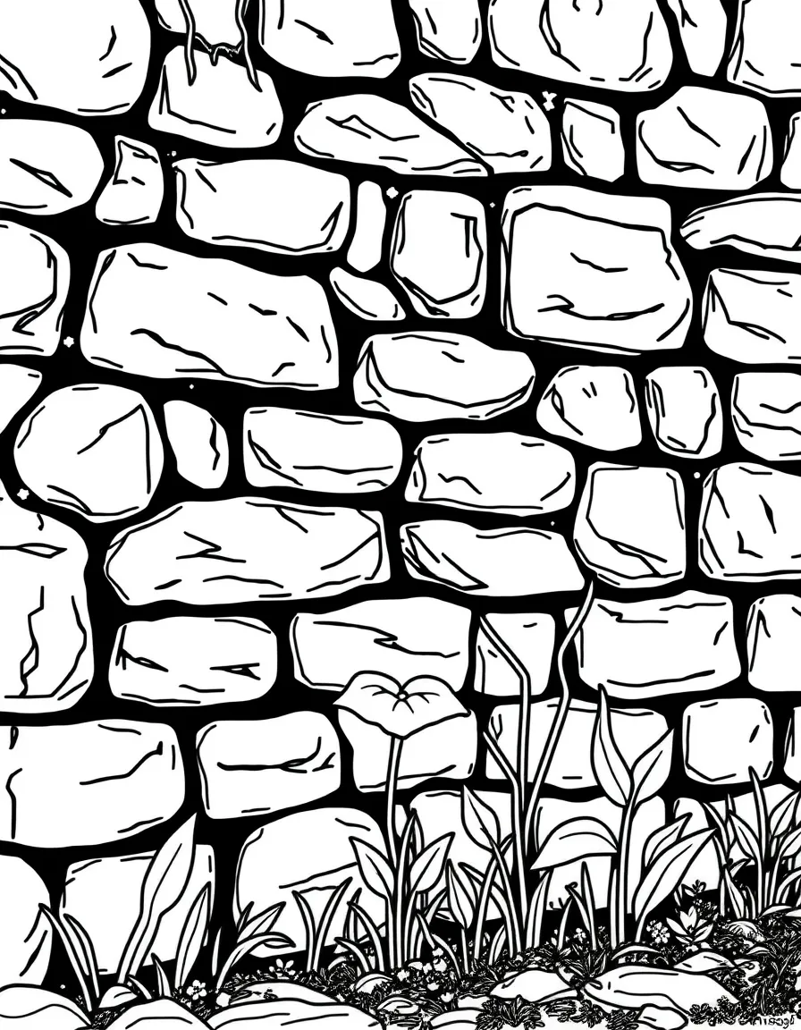 A stone wall with plants growing from crevices