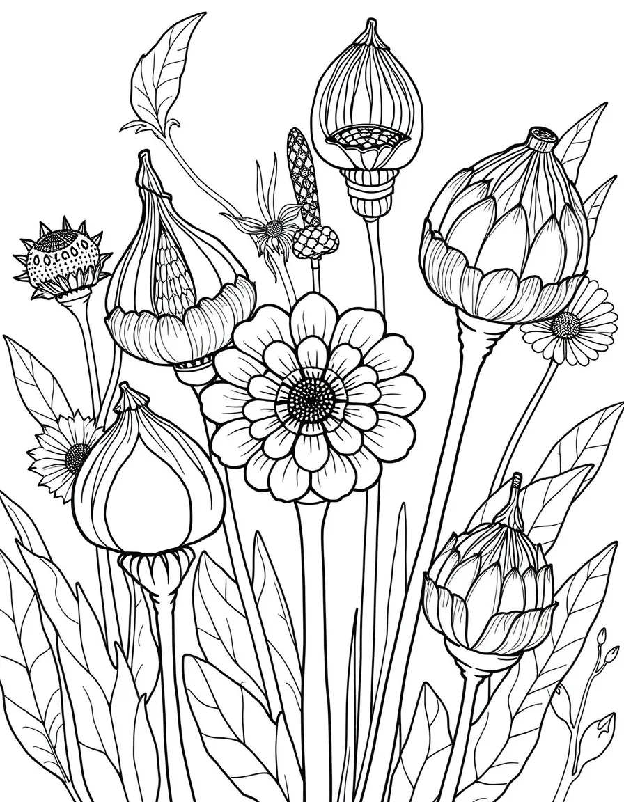 Detailed seed pod designs from various plants
