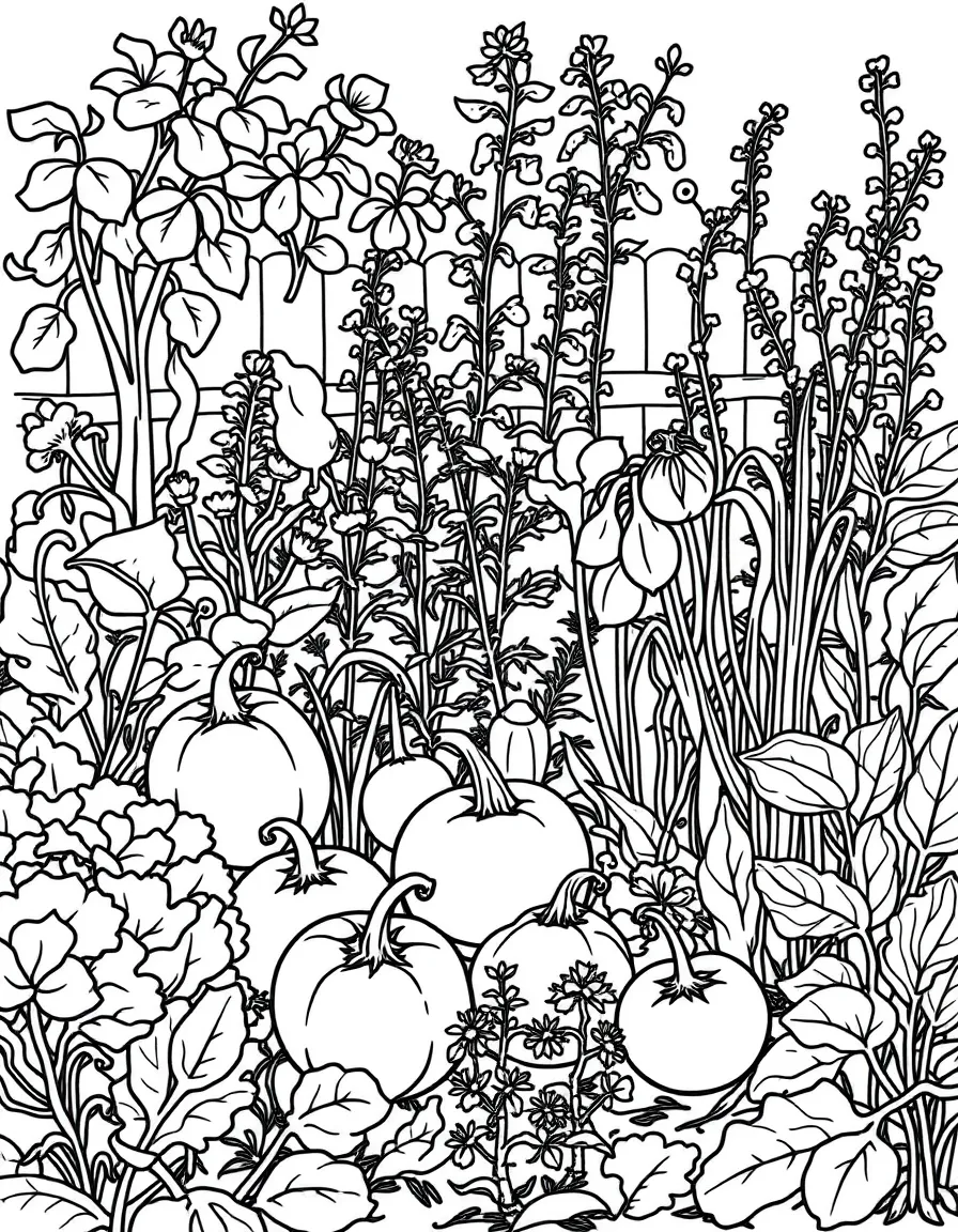 A kitchen garden with vegetables and herbs