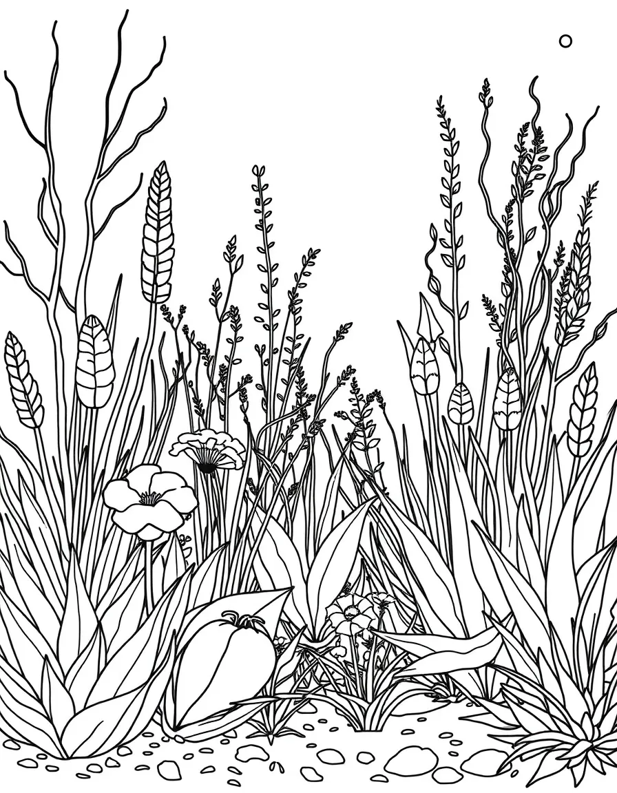 A winter garden with structural plant elements