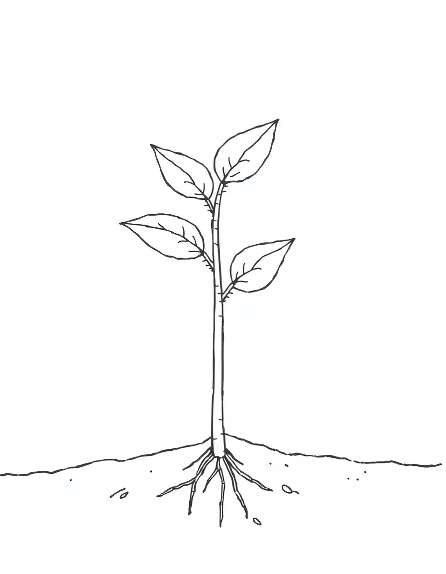 Detailed drawing of plant germination stages