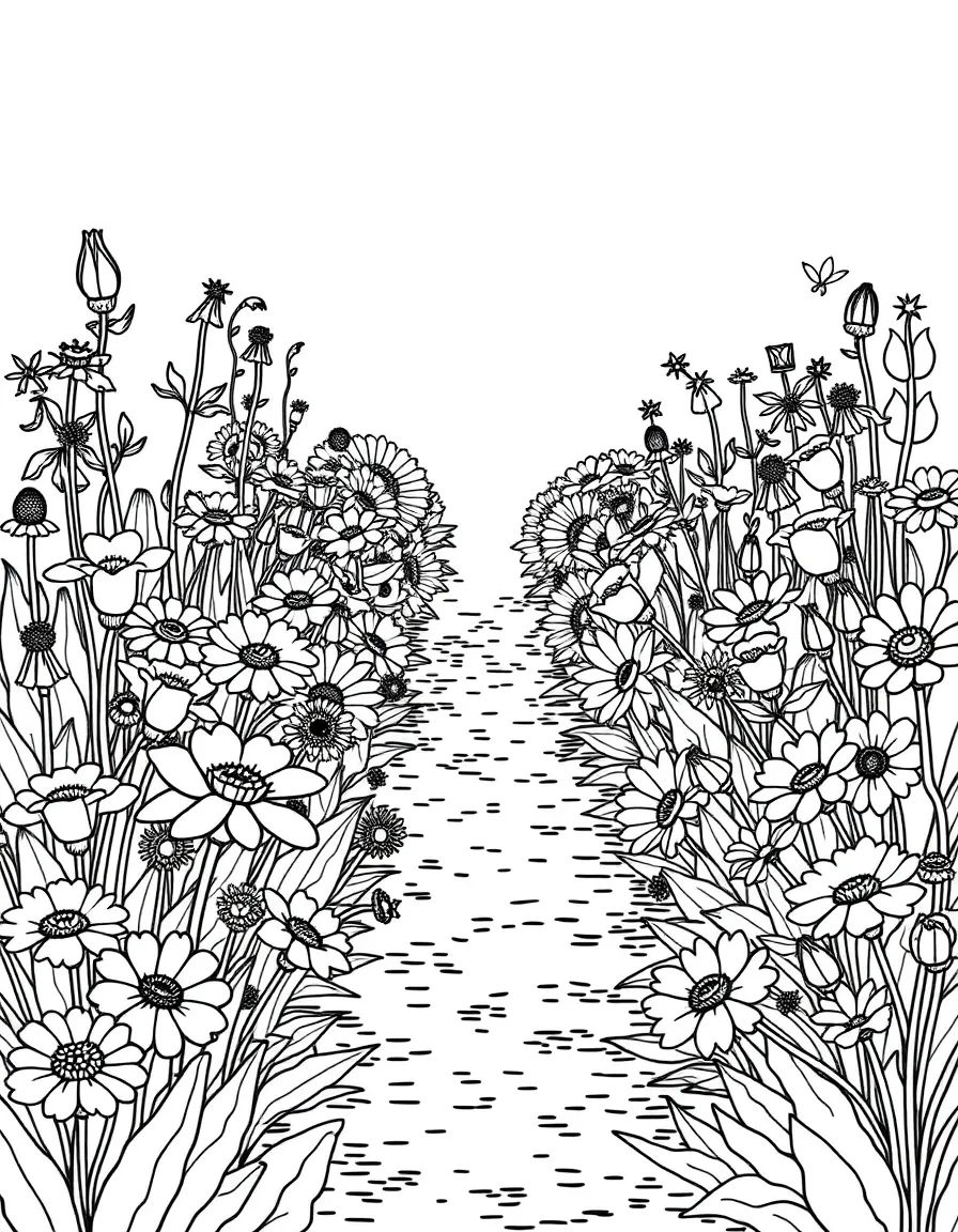 A cutting garden with rows of flowers for bouquets