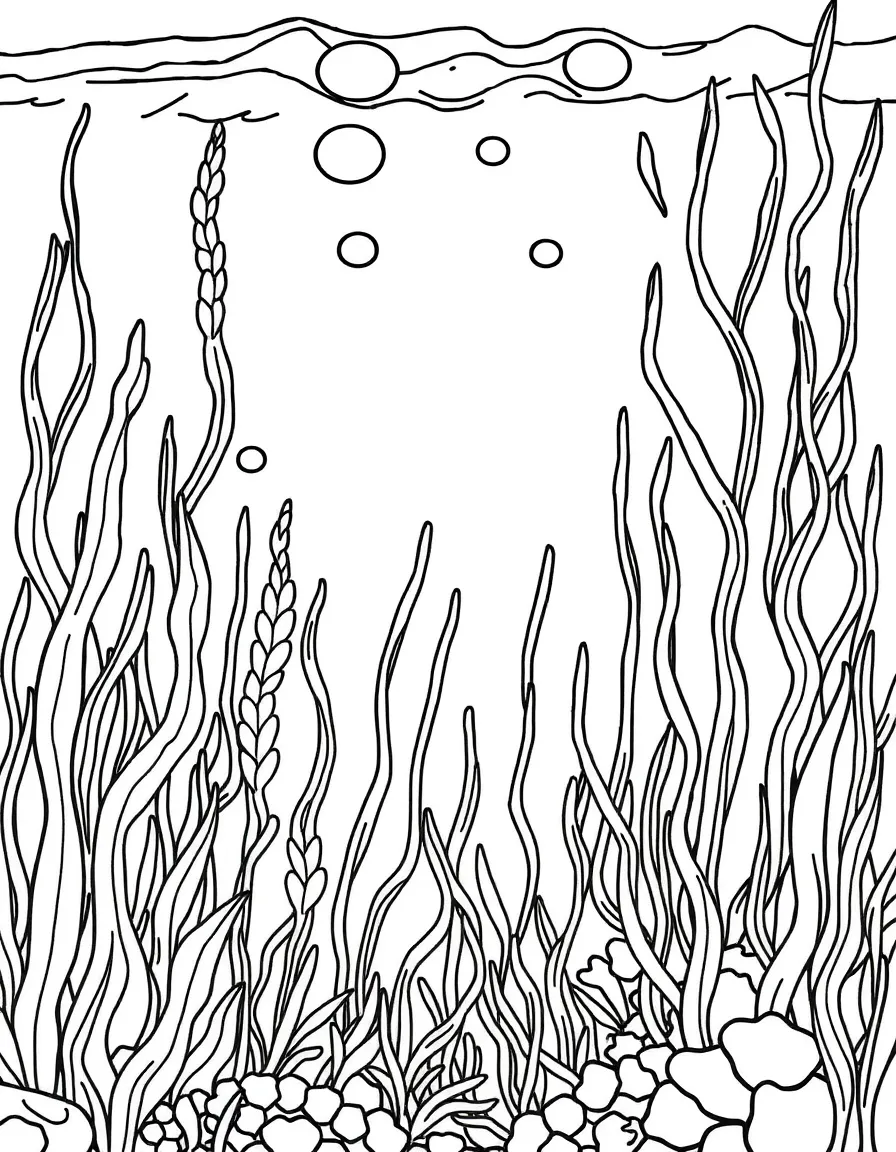 Seaweed and underwater plants in ocean scene