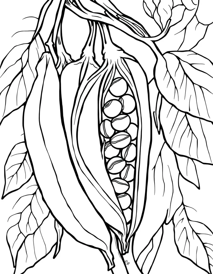 Detailed bean pods showing seeds inside