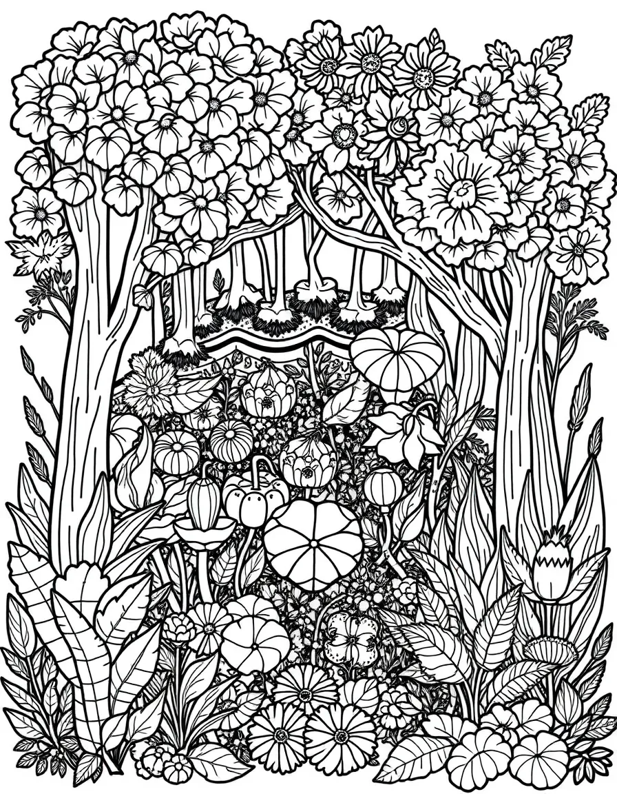 A food forest design with layers of edible plants