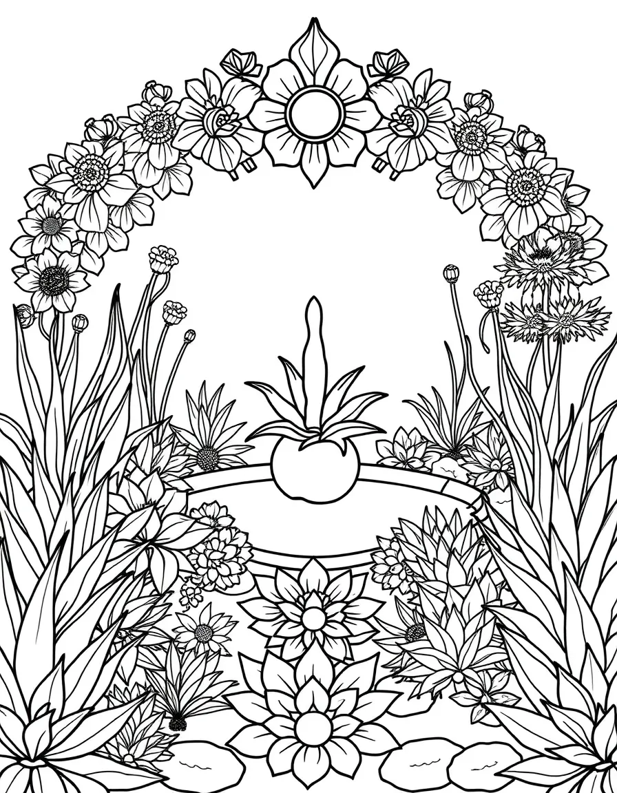 Meditation garden with circular plant arrangements