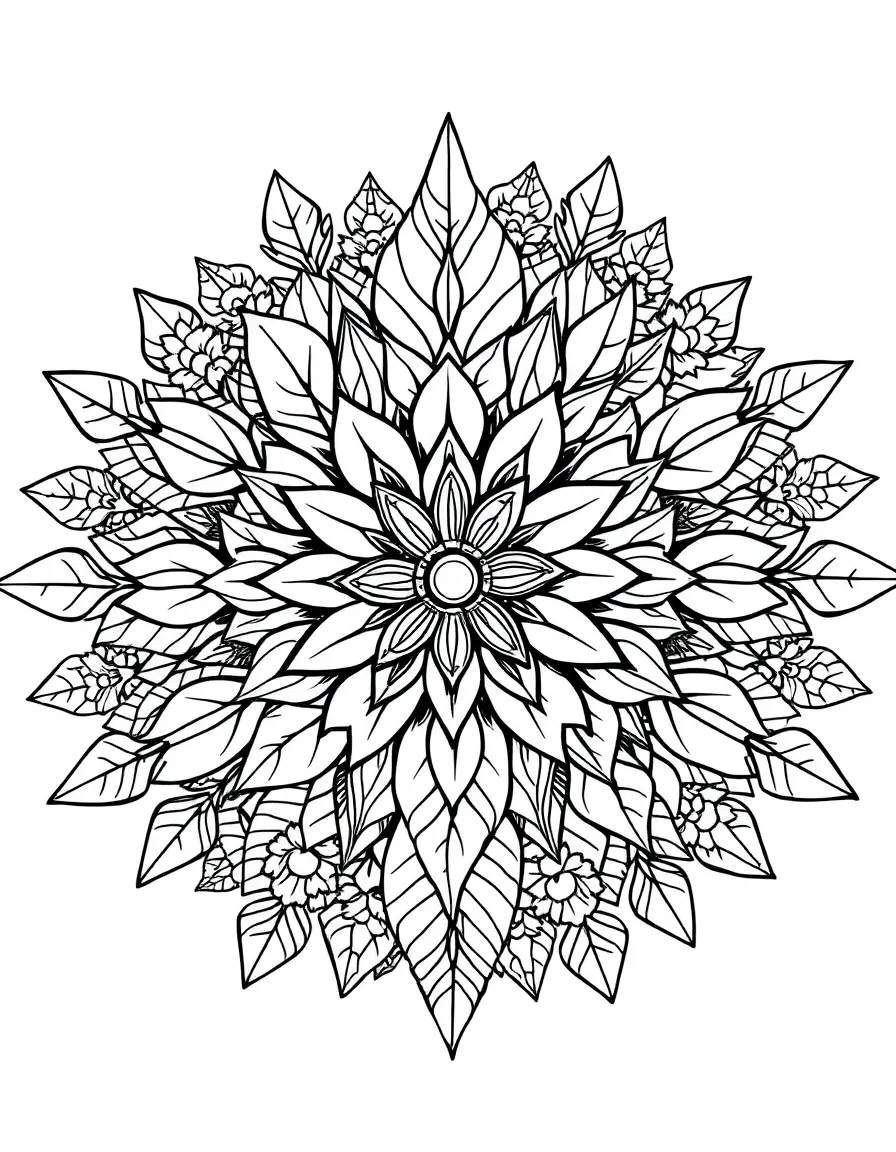 A plant mandala created from leaves and flowers