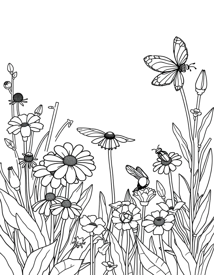 A garden for pollinators with labeled insect visitors