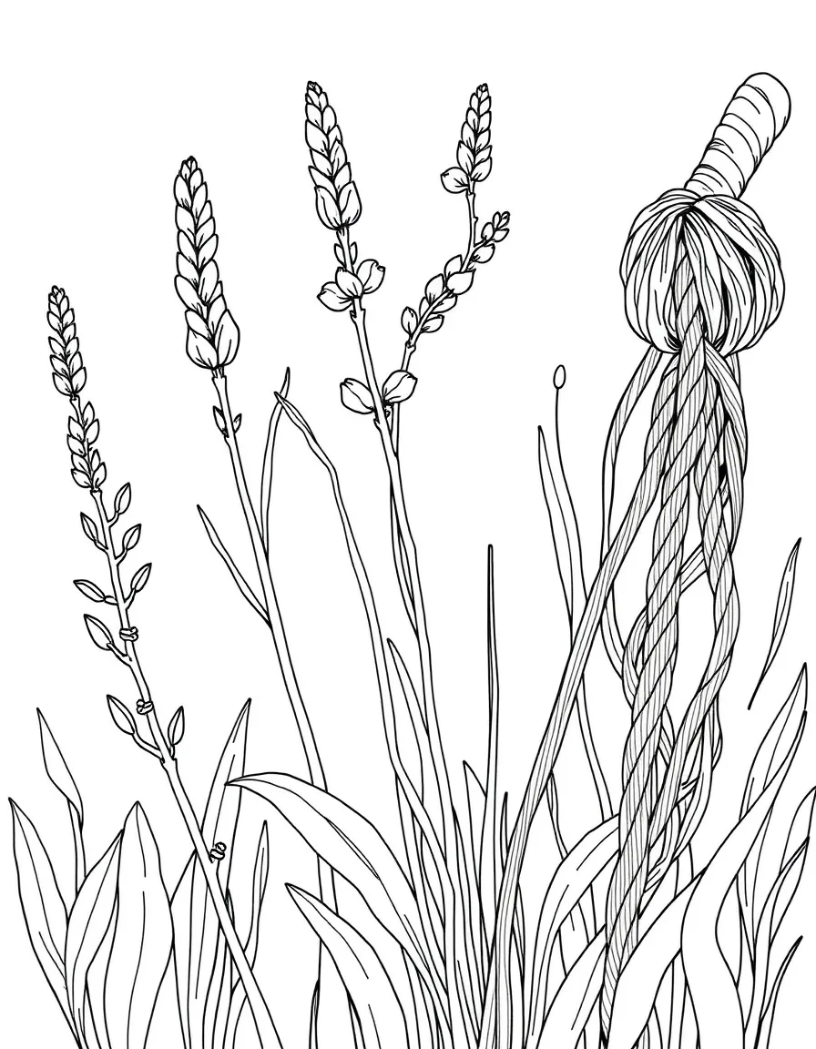 Detailed illustration of plants used for rope making