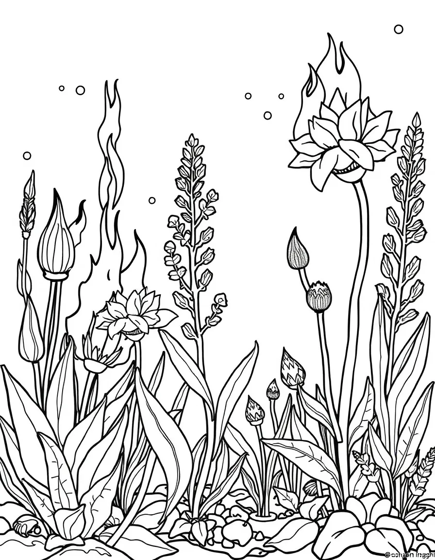 Detailed illustration of how plants survive fire