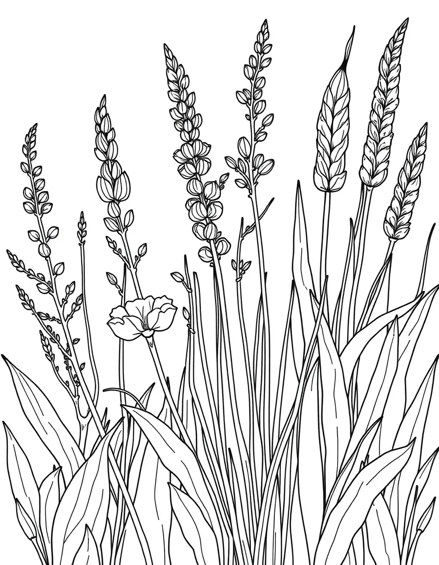 Detailed illustration of plants used for basket weaving
