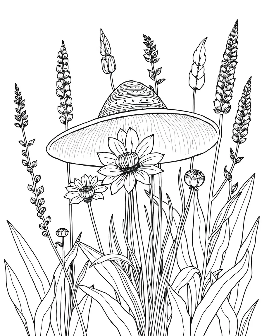 Detailed illustration of plants used for hat-making