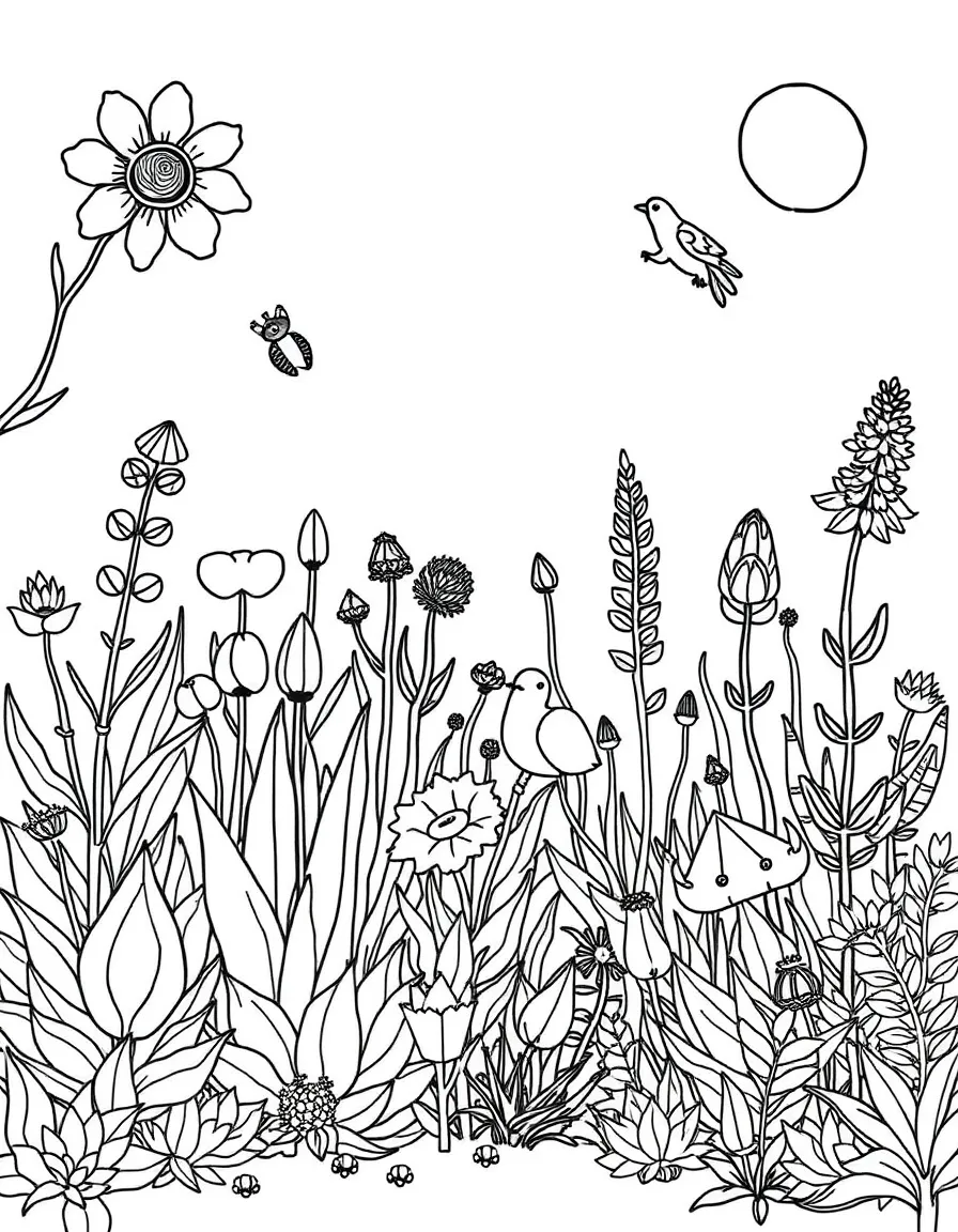 A fantastical garden with imaginary plant species