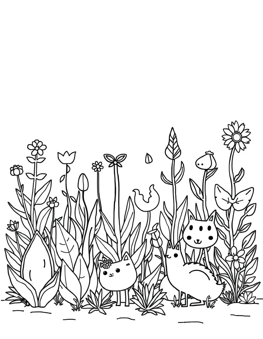 A whimsical garden with plants shaped like animals