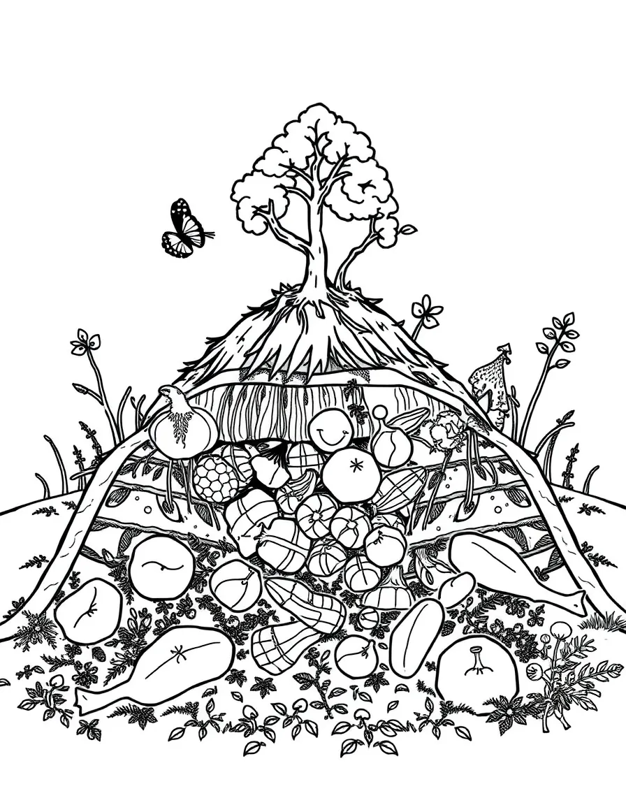 A detailed cross-section of a compost pile ecosystem