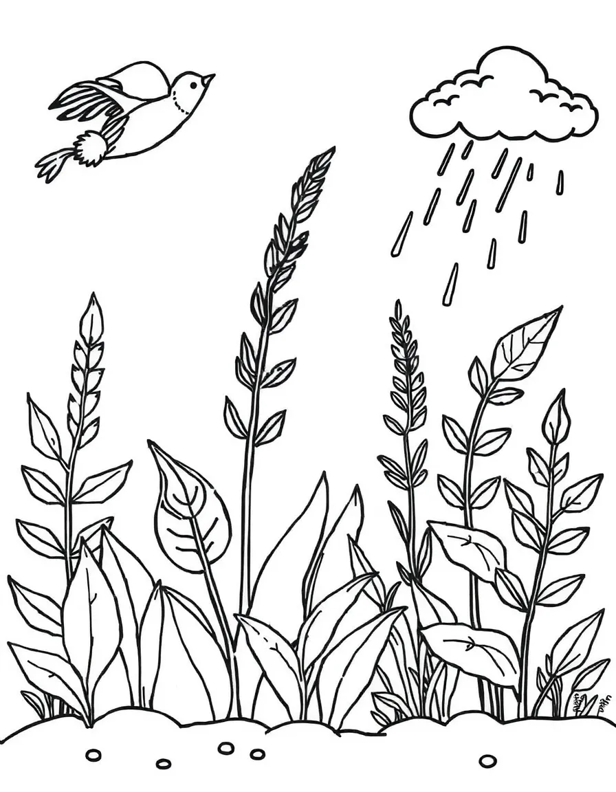 Plants interacting with weather elements (wind, rain)