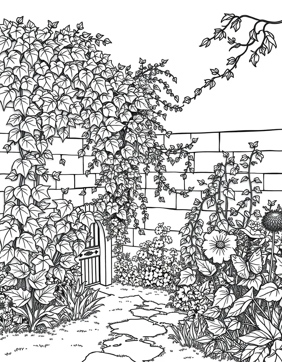 A secret garden hidden behind an ivy-covered wall