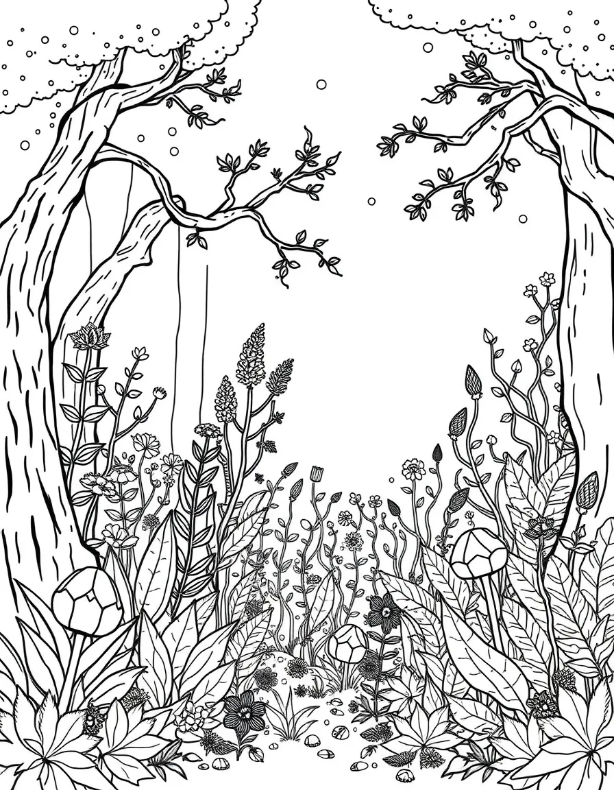 A magical forest with enchanted plant species
