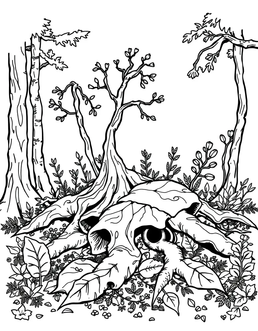 A detailed illustration of forest floor decomposition
