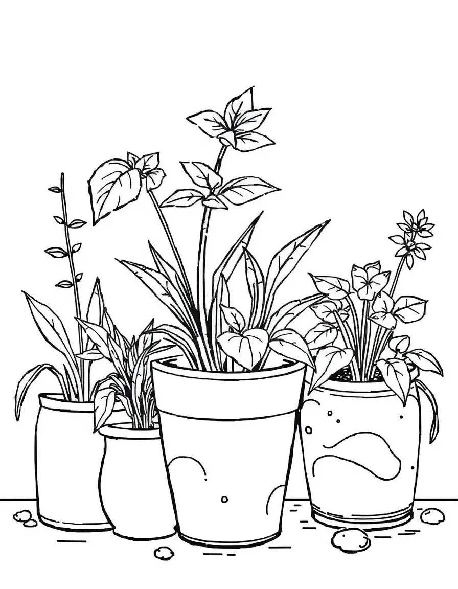 Plants growing in repurposed household items