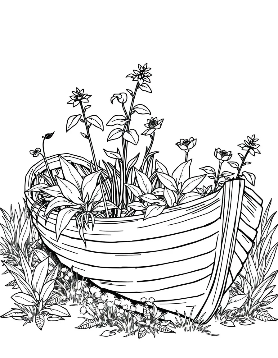 Plants growing in an old, repurposed boat