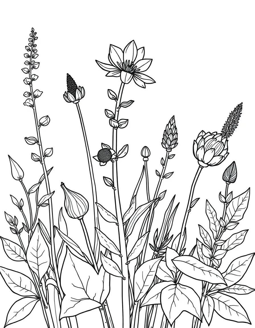 A detailed illustration of plants with medicinal properties