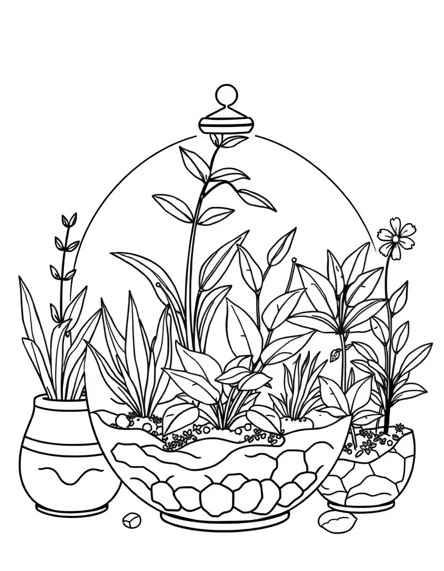 Plants growing in different types of terrariums