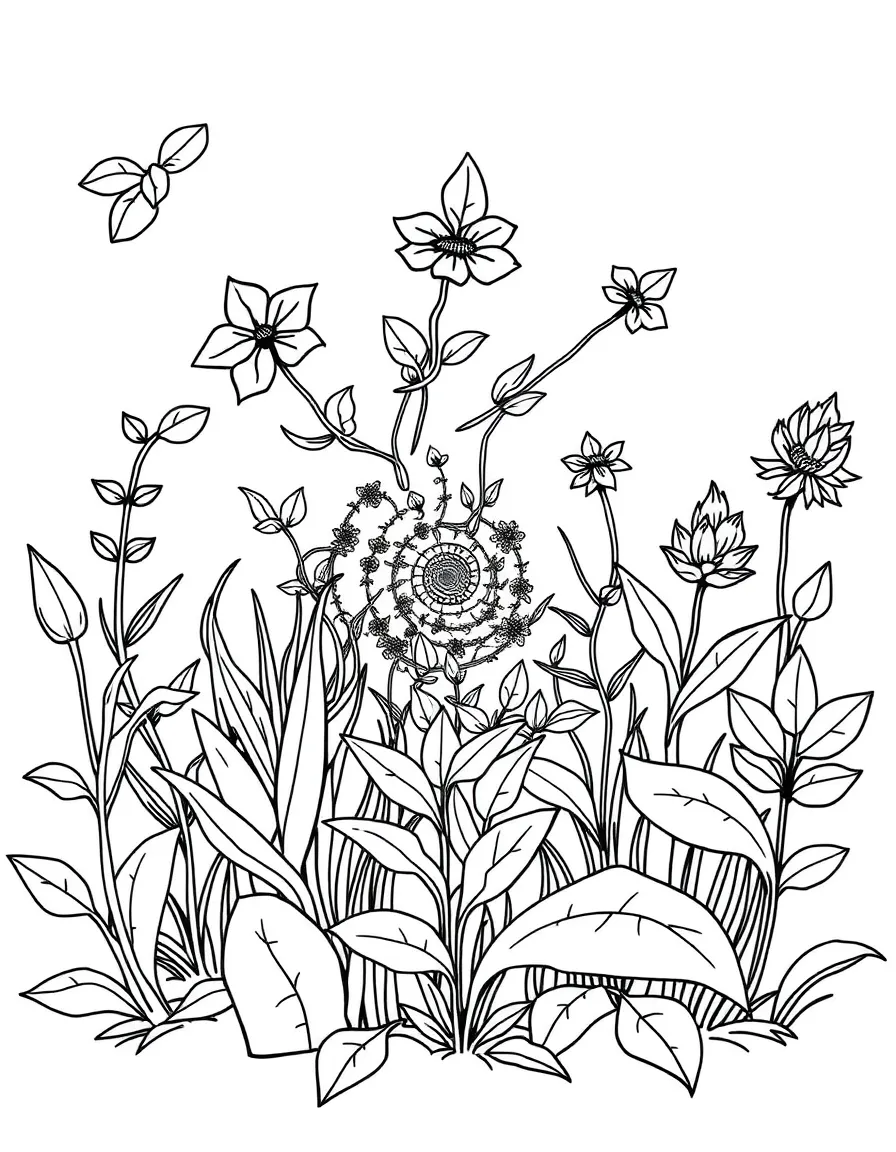 Plants growing in a spiral pattern design