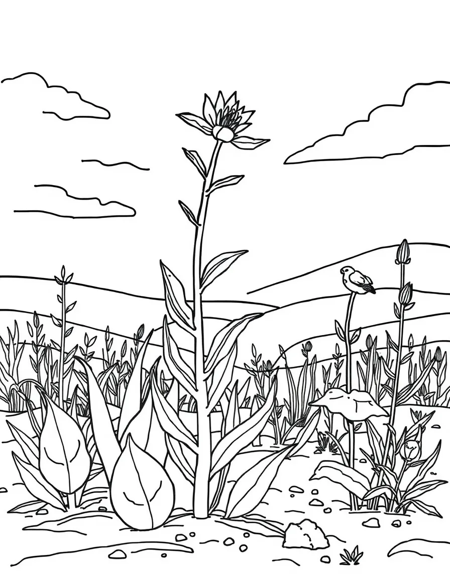 A detailed illustration of how plants survive drought