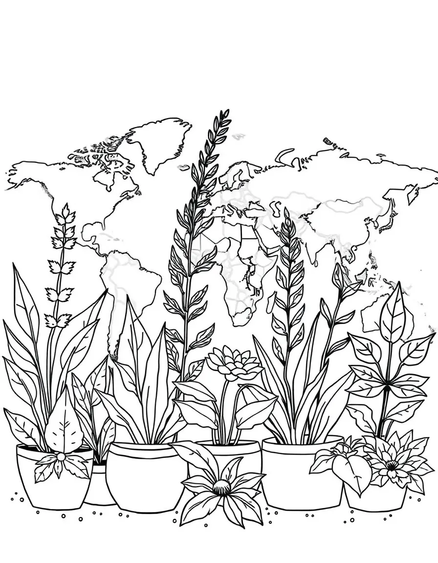 Plants arranged to represent different countries