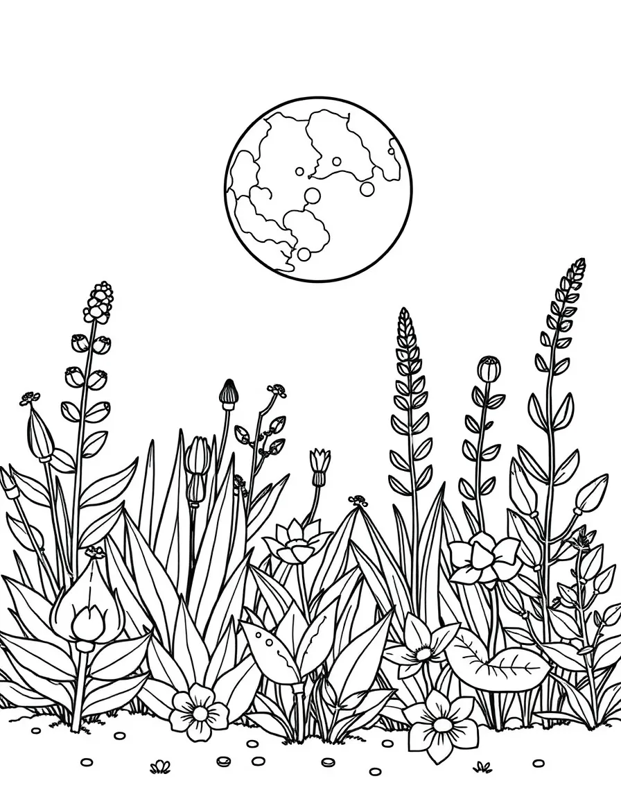 A garden showcasing plant relationships to the moon