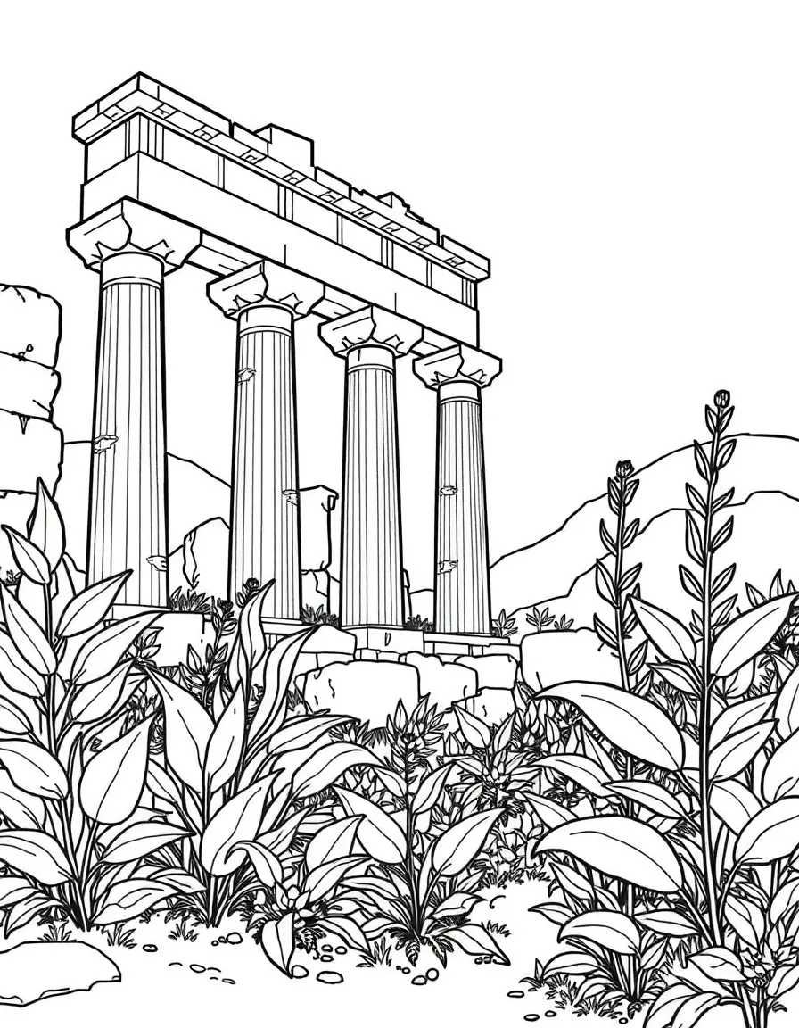 Plants growing in an ancient temple ruins