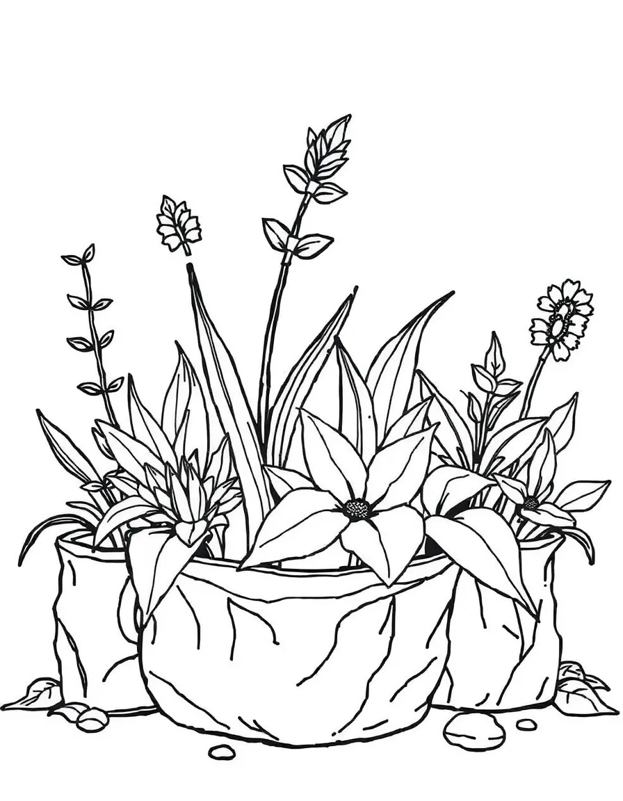 Plants growing in recycled or upcycled materials