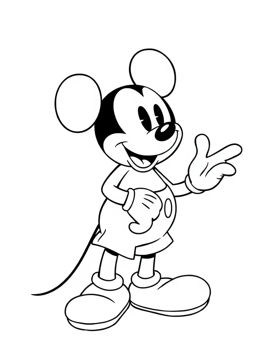 Mickey Mouse wearing his classic red shorts and yellow shoes, with his signature white gloves and cheerful smile