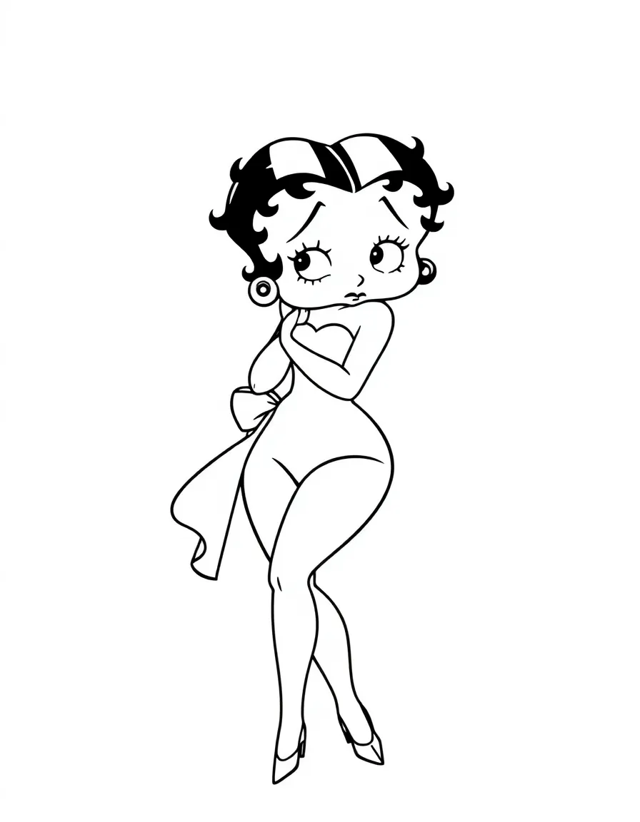 Betty Boop in her classic pose with her garter visible, curly hair, and signature dress